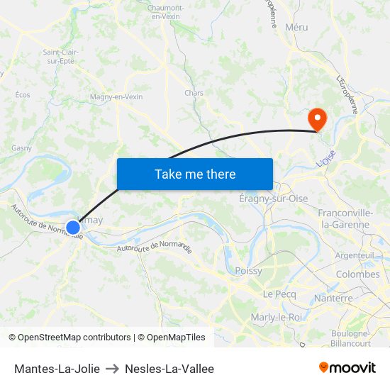 Mantes-La-Jolie to Nesles-La-Vallee map