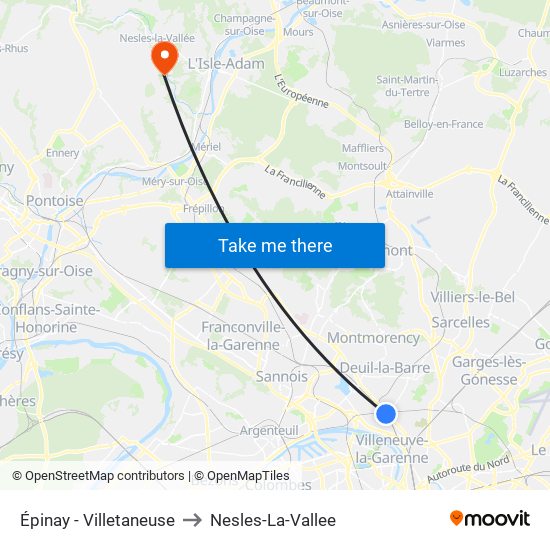 Épinay - Villetaneuse to Nesles-La-Vallee map