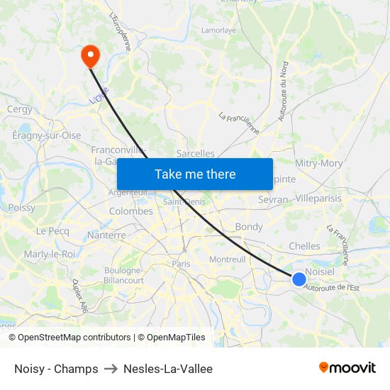 Noisy - Champs to Nesles-La-Vallee map