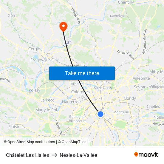 Châtelet Les Halles to Nesles-La-Vallee map