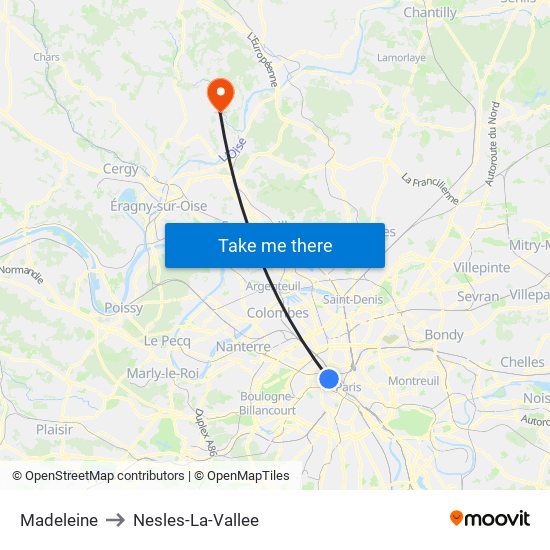Madeleine to Nesles-La-Vallee map