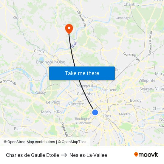 Charles de Gaulle Etoile to Nesles-La-Vallee map