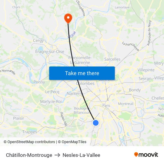Châtillon-Montrouge to Nesles-La-Vallee map