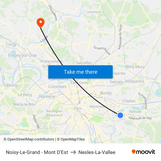 Noisy-Le-Grand - Mont D'Est to Nesles-La-Vallee map