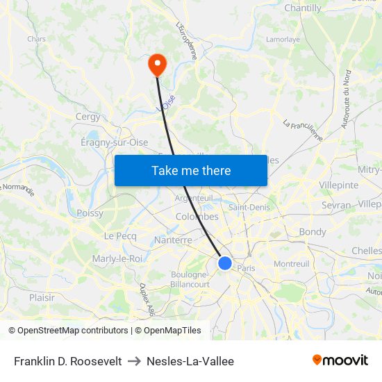 Franklin D. Roosevelt to Nesles-La-Vallee map