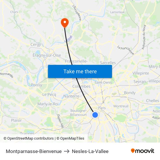 Montparnasse-Bienvenue to Nesles-La-Vallee map