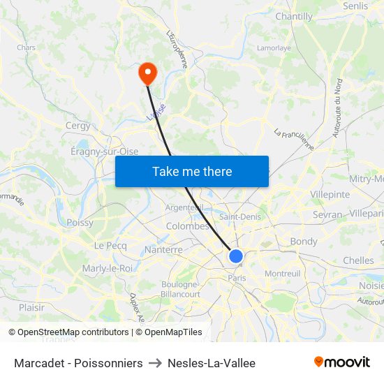 Marcadet - Poissonniers to Nesles-La-Vallee map