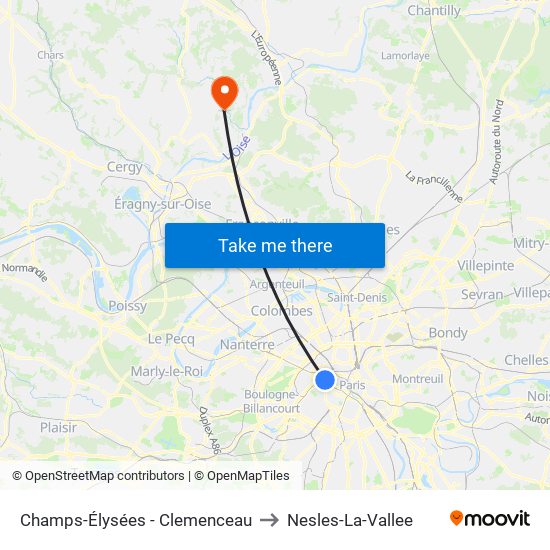 Champs-Élysées - Clemenceau to Nesles-La-Vallee map