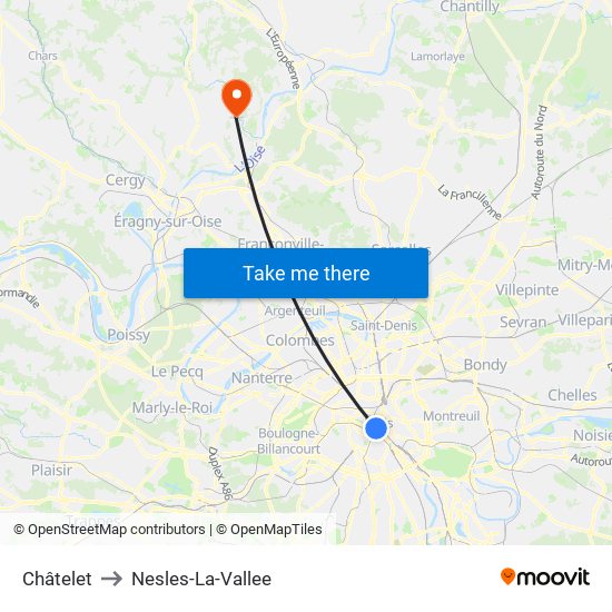 Châtelet to Nesles-La-Vallee map