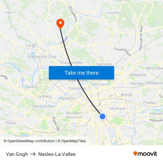 Van Gogh to Nesles-La-Vallee map