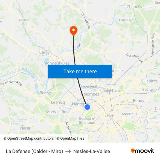 La Défense (Calder - Miro) to Nesles-La-Vallee map