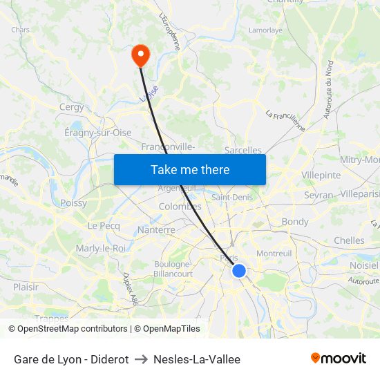 Gare de Lyon - Diderot to Nesles-La-Vallee map
