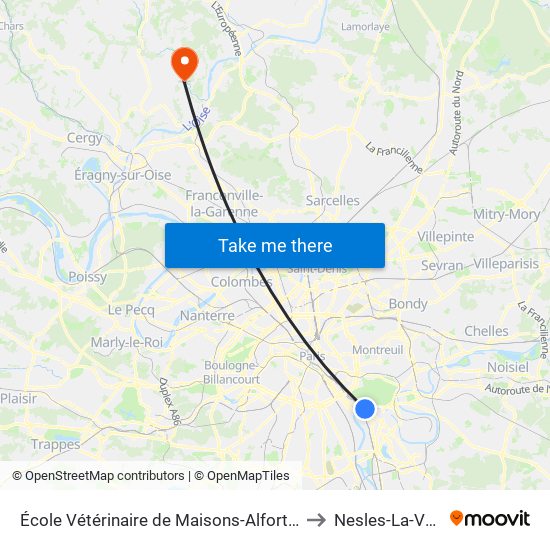 École Vétérinaire de Maisons-Alfort - Métro to Nesles-La-Vallee map