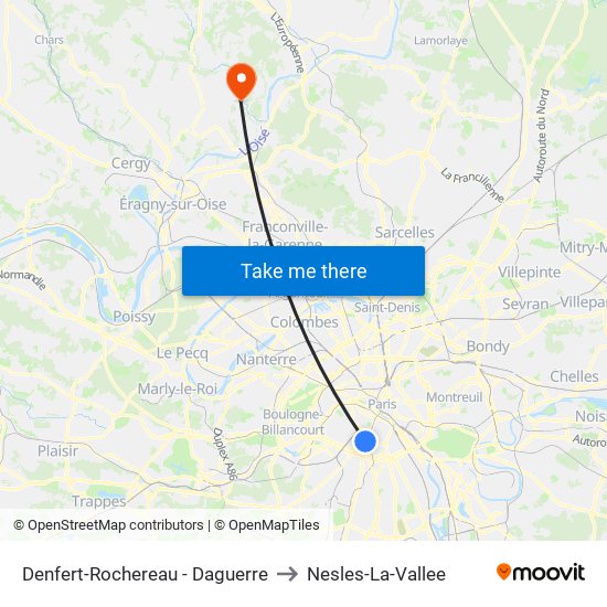 Denfert-Rochereau - Daguerre to Nesles-La-Vallee map