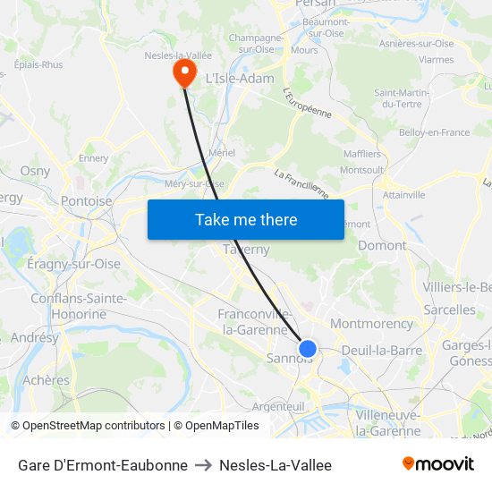 Gare D'Ermont-Eaubonne to Nesles-La-Vallee map