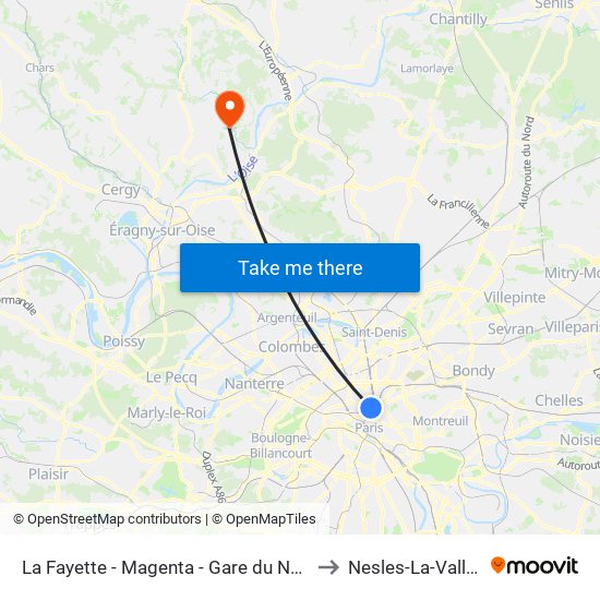 La Fayette - Magenta - Gare du Nord to Nesles-La-Vallee map