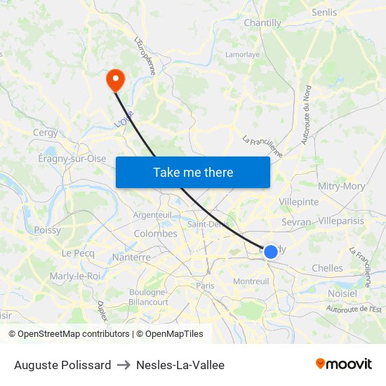 Auguste Polissard to Nesles-La-Vallee map