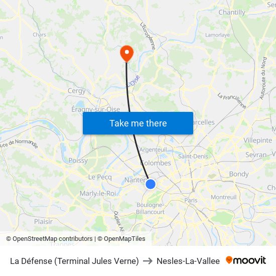 La Défense (Terminal Jules Verne) to Nesles-La-Vallee map