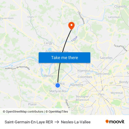 Saint-Germain-En-Laye RER to Nesles-La-Vallee map