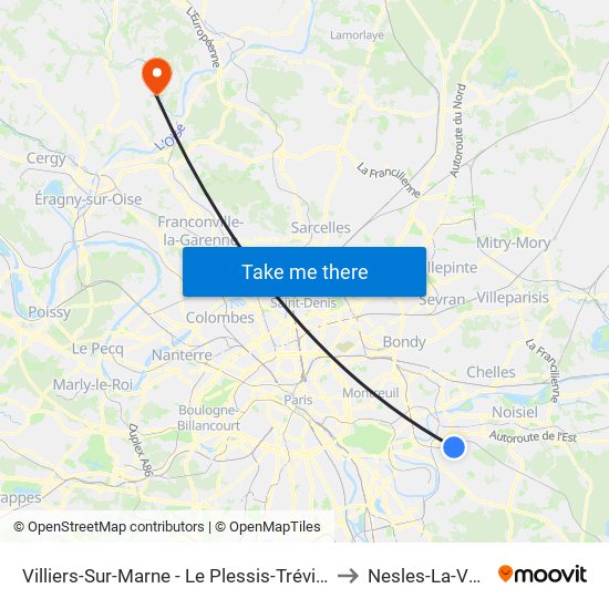 Villiers-Sur-Marne - Le Plessis-Trévise RER to Nesles-La-Vallee map