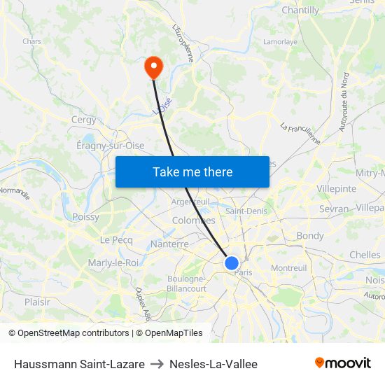 Haussmann Saint-Lazare to Nesles-La-Vallee map