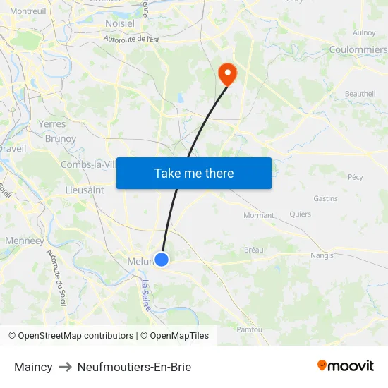 Maincy to Neufmoutiers-En-Brie map