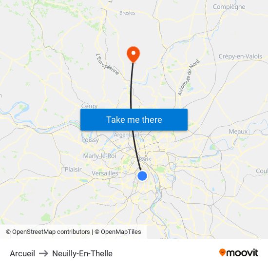 Arcueil to Neuilly-En-Thelle map