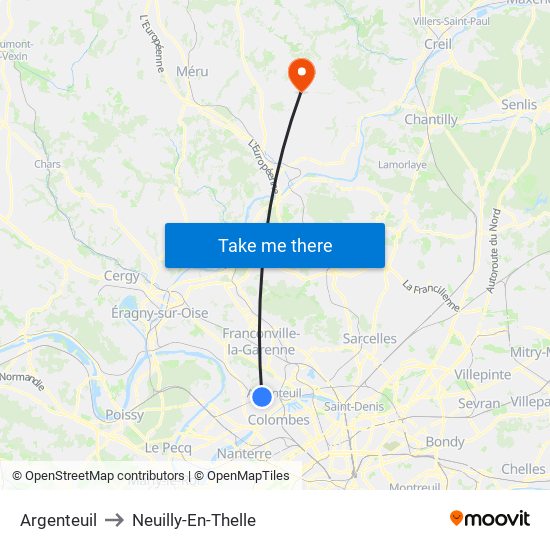 Argenteuil to Neuilly-En-Thelle map