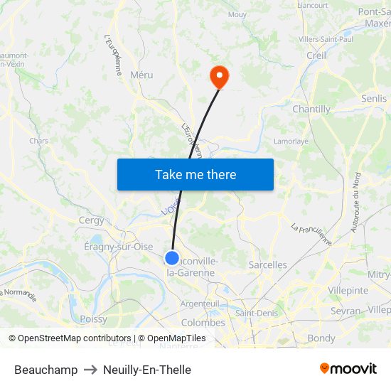 Beauchamp to Neuilly-En-Thelle map