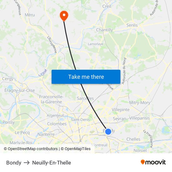 Bondy to Neuilly-En-Thelle map