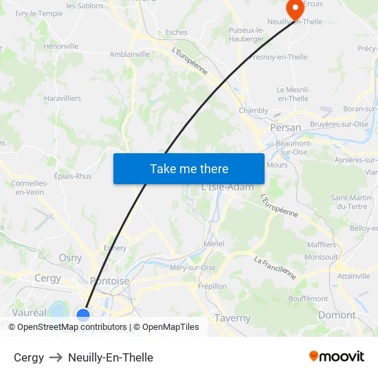 Cergy to Neuilly-En-Thelle map