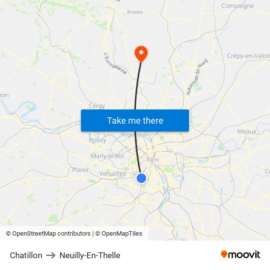 Chatillon to Neuilly-En-Thelle map