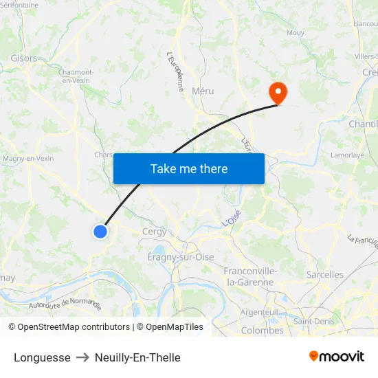 Longuesse to Neuilly-En-Thelle map