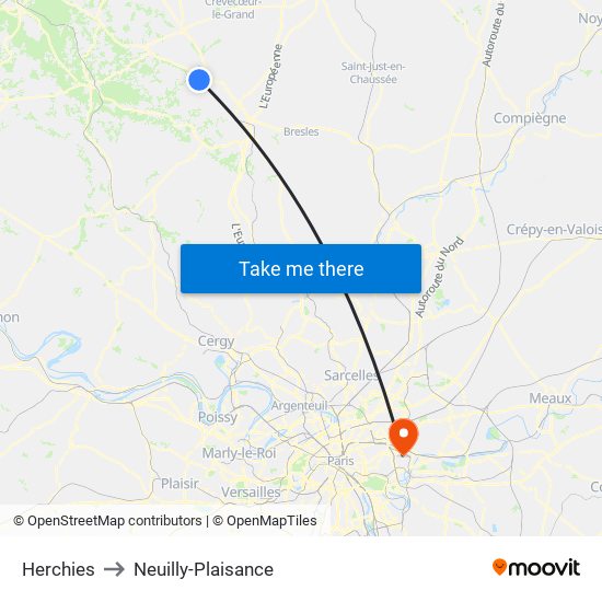 Herchies to Neuilly-Plaisance map