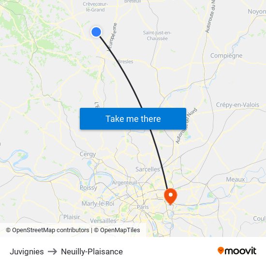 Juvignies to Neuilly-Plaisance map