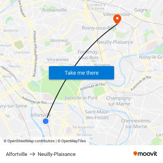 Alfortville to Neuilly-Plaisance map