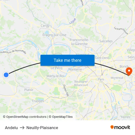 Andelu to Neuilly-Plaisance map
