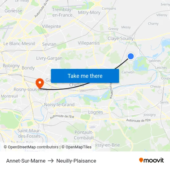 Annet-Sur-Marne to Neuilly-Plaisance map