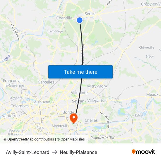 Avilly-Saint-Leonard to Neuilly-Plaisance map