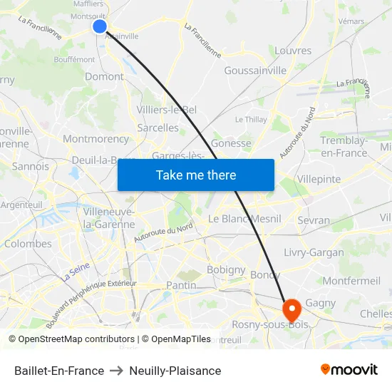 Baillet-En-France to Neuilly-Plaisance map