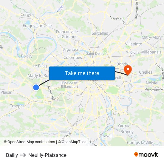 Bailly to Neuilly-Plaisance map