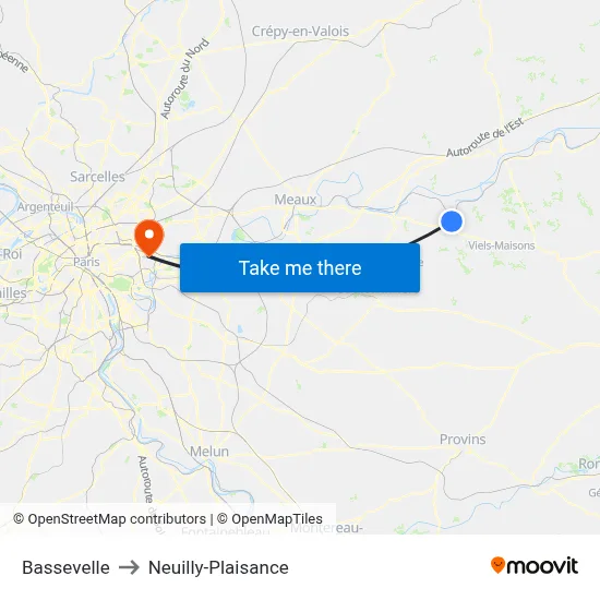 Bassevelle to Neuilly-Plaisance map