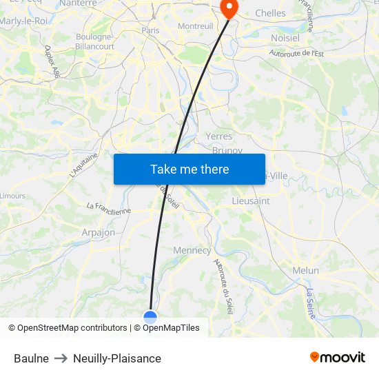 Baulne to Neuilly-Plaisance map