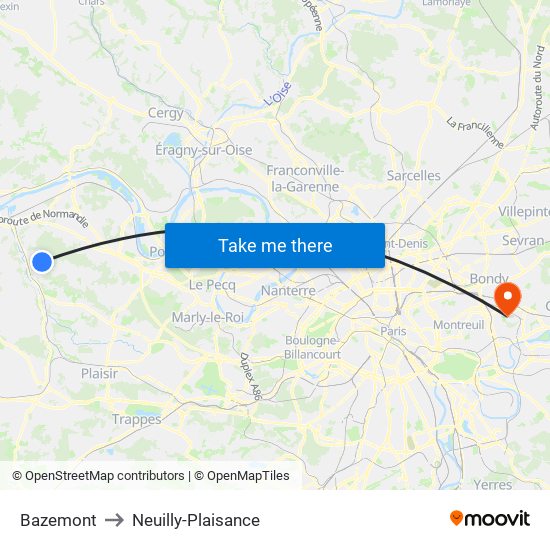 Bazemont to Neuilly-Plaisance map