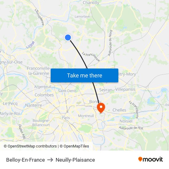 Belloy-En-France to Neuilly-Plaisance map
