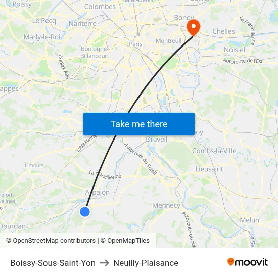 Boissy-Sous-Saint-Yon to Neuilly-Plaisance map