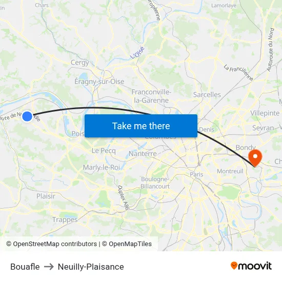 Bouafle to Neuilly-Plaisance map