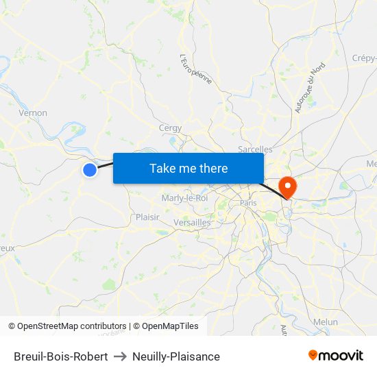 Breuil-Bois-Robert to Neuilly-Plaisance map