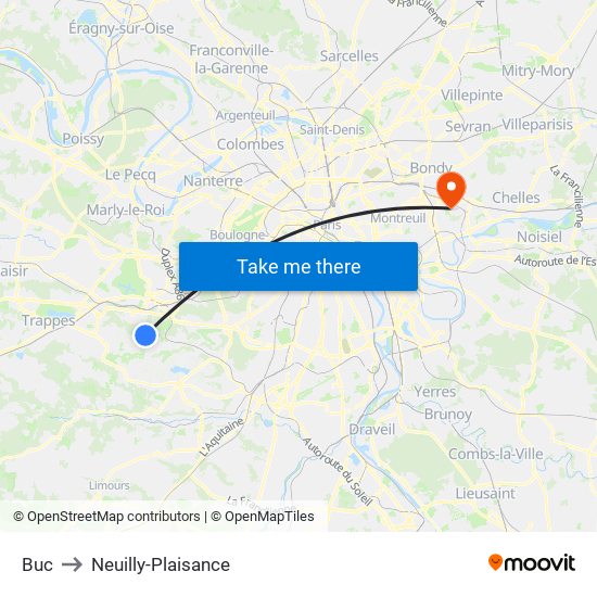 Buc to Neuilly-Plaisance map