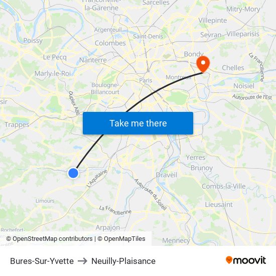 Bures-Sur-Yvette to Neuilly-Plaisance map